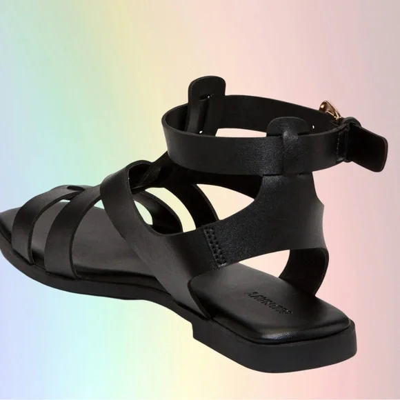 NWTS💓GAP OLD NAVY SZ 8💓BLACK STRAPPY GREEK GLADIATOR SANDALS GOLD HARDWARE - Picture 13 of 13